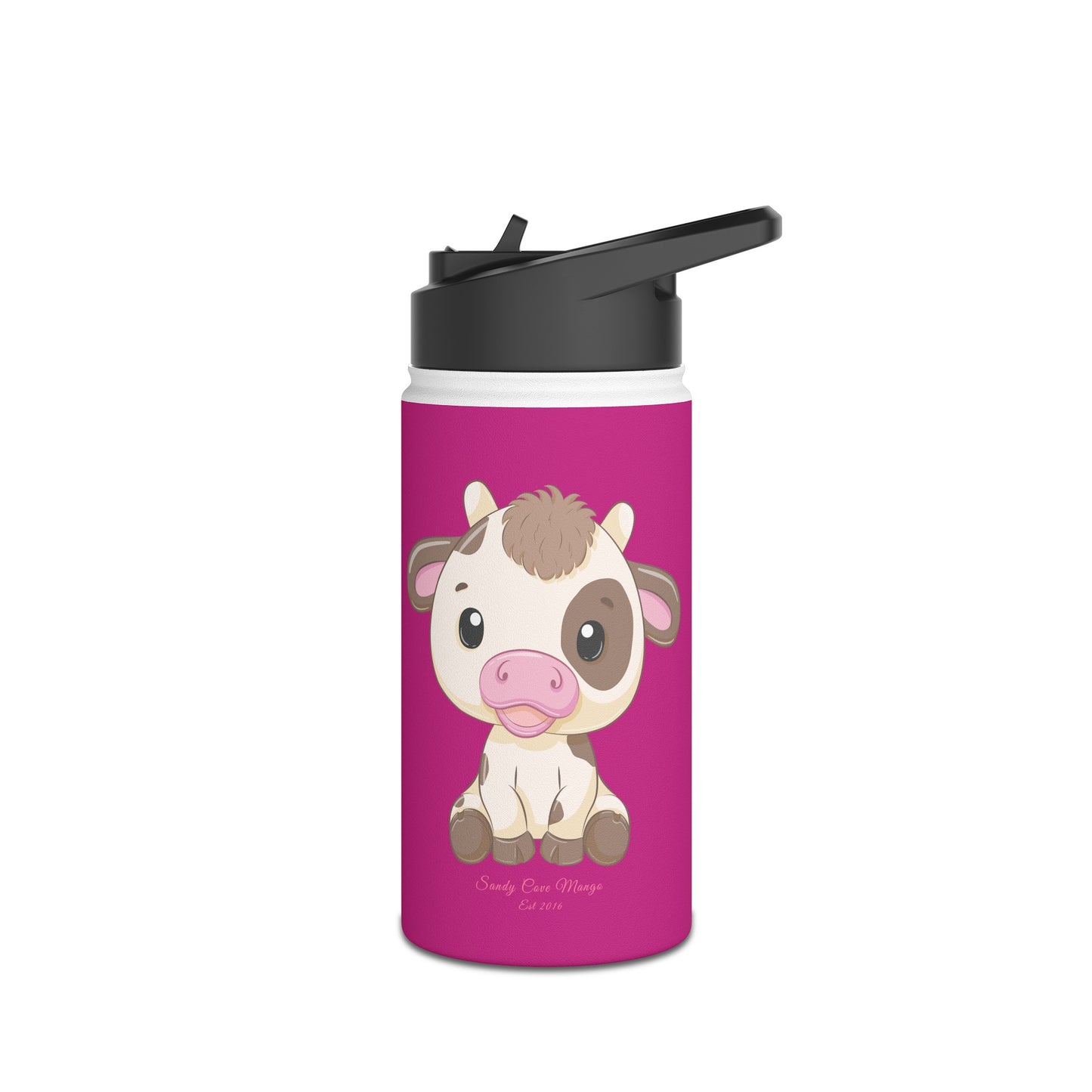 Sandy Cove Mango Cute Cow Stainless Steel Water Bottle, Standard Lid