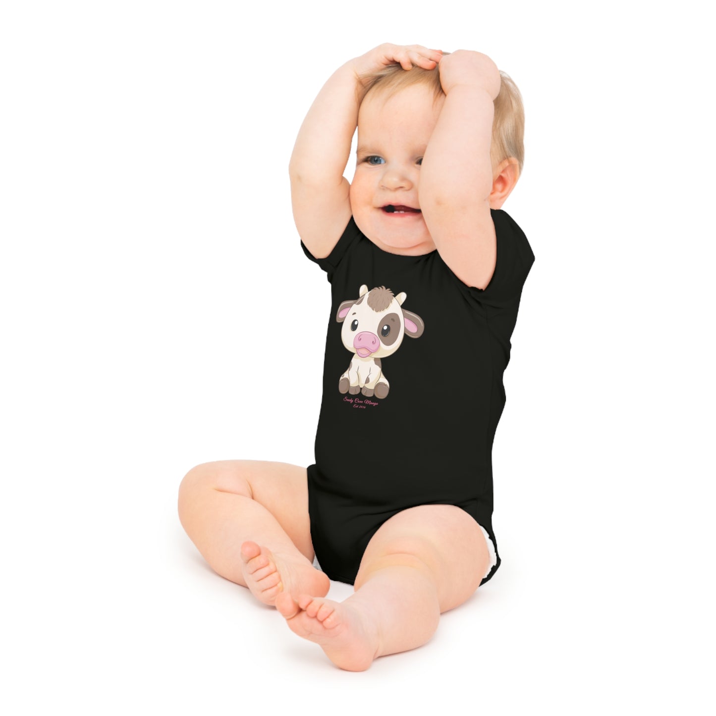 Sandy Cove Mango Cute Cow Baby Short Sleeve Bodysuit