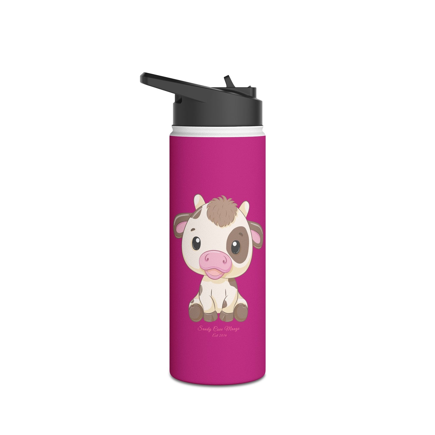 Sandy Cove Mango Cute Cow Stainless Steel Water Bottle, Standard Lid