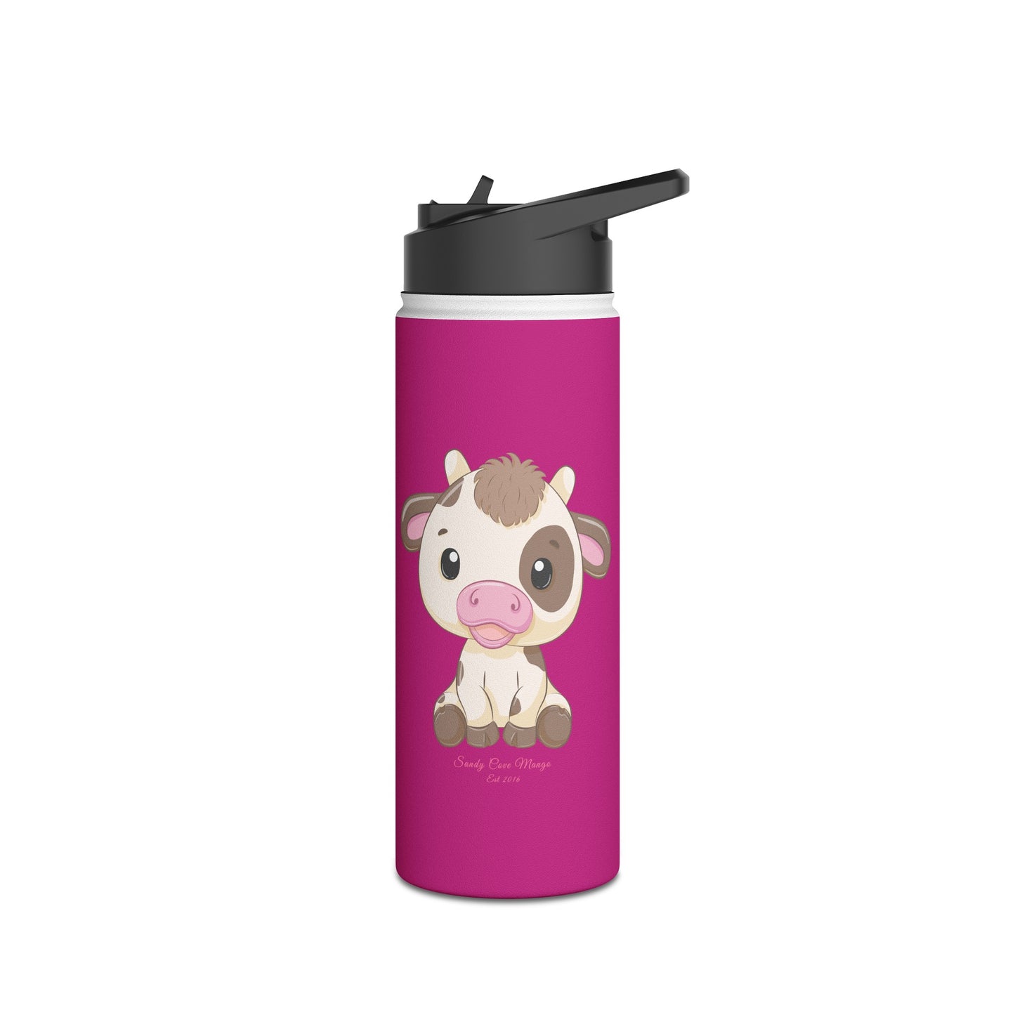 Sandy Cove Mango Cute Cow Stainless Steel Water Bottle, Standard Lid