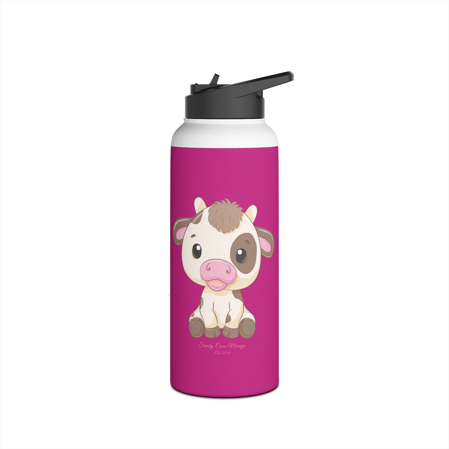 Sandy Cove Mango Cute Cow Stainless Steel Water Bottle, Standard Lid
