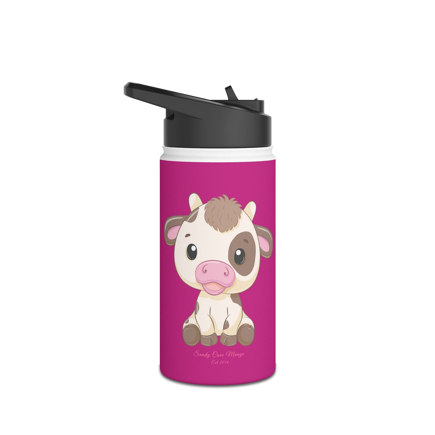 Sandy Cove Mango Cute Cow Stainless Steel Water Bottle, Standard Lid