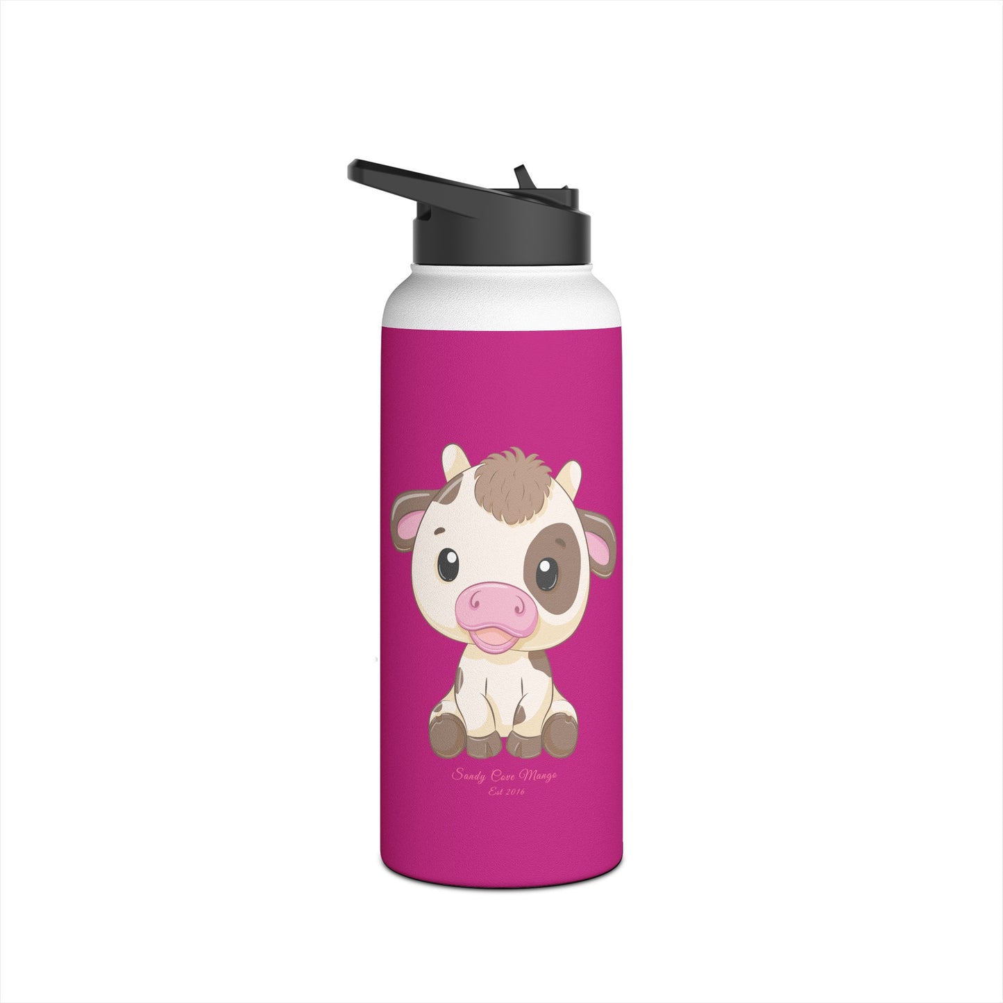 Sandy Cove Mango Cute Cow Stainless Steel Water Bottle, Standard Lid