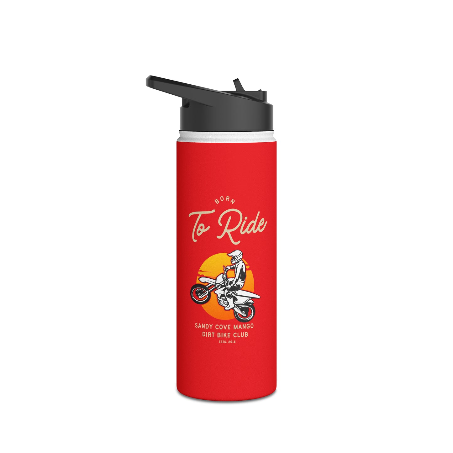 Sandy Cove Mango Born to Ride Dirt Bike Club Stainless Steel Water Bottle, Standard Lid