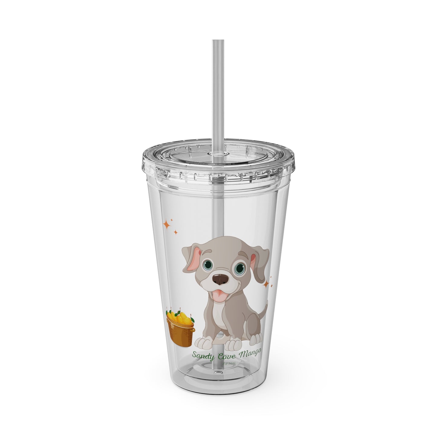 Sandy Cove's Delicious Mangoes Puppy Sunsplash Tumbler with Straw, 16oz (Printed in USA)