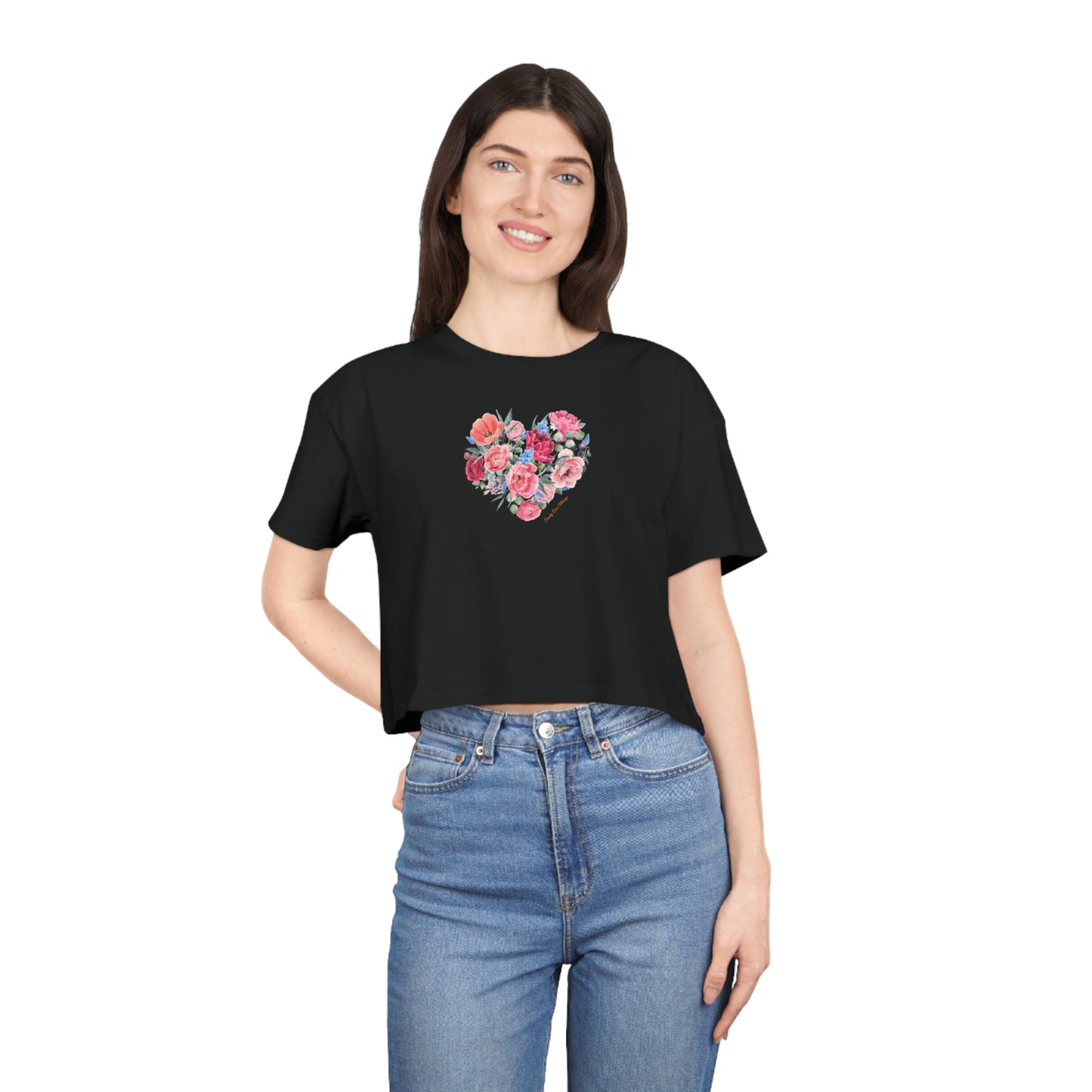 Sandy Cove Mango Spring Flowers Women's Crop Tee