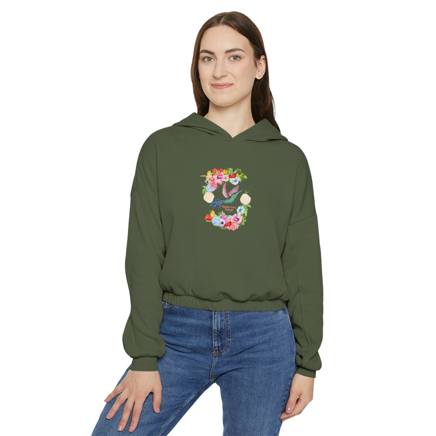 Sandy Cove Mango Birds and Blossoms Women's Cinched Bottom Hoodie