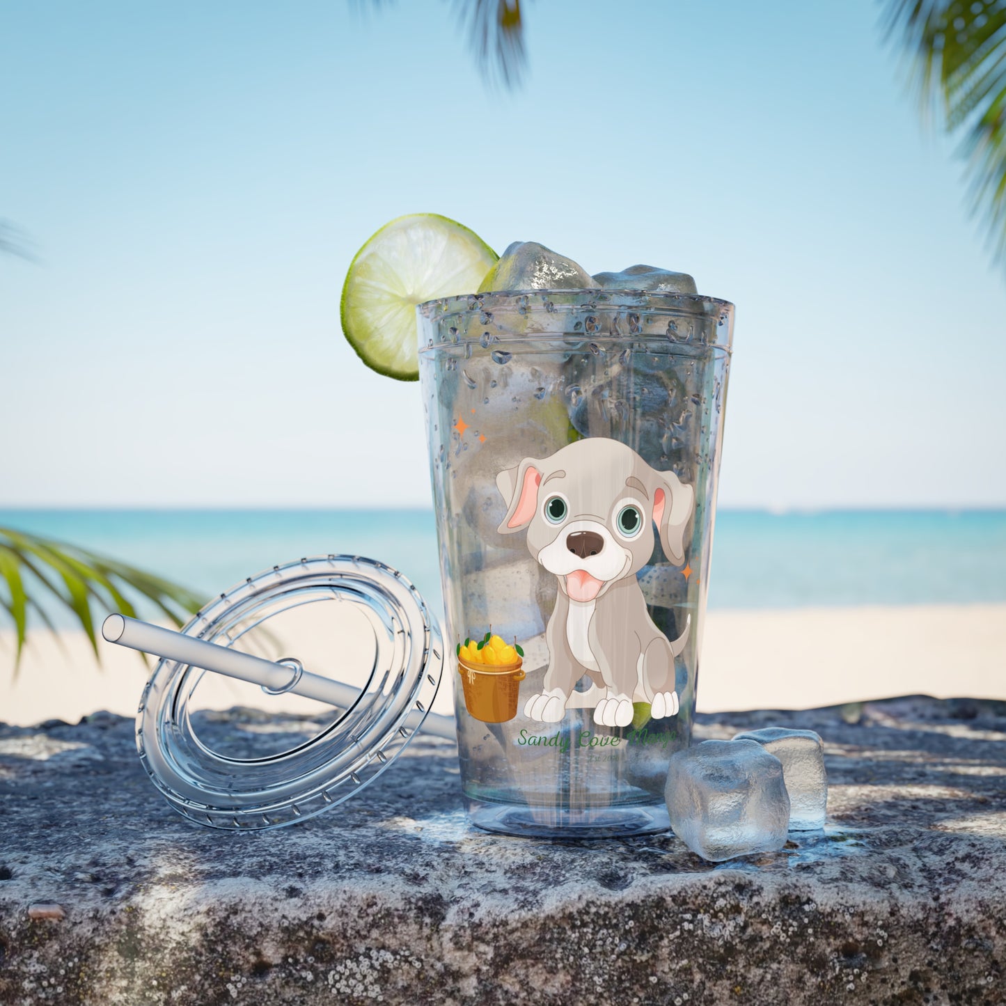 Sandy Cove's Delicious Mangoes Puppy Sunsplash Tumbler with Straw, 16oz (Printed in USA)