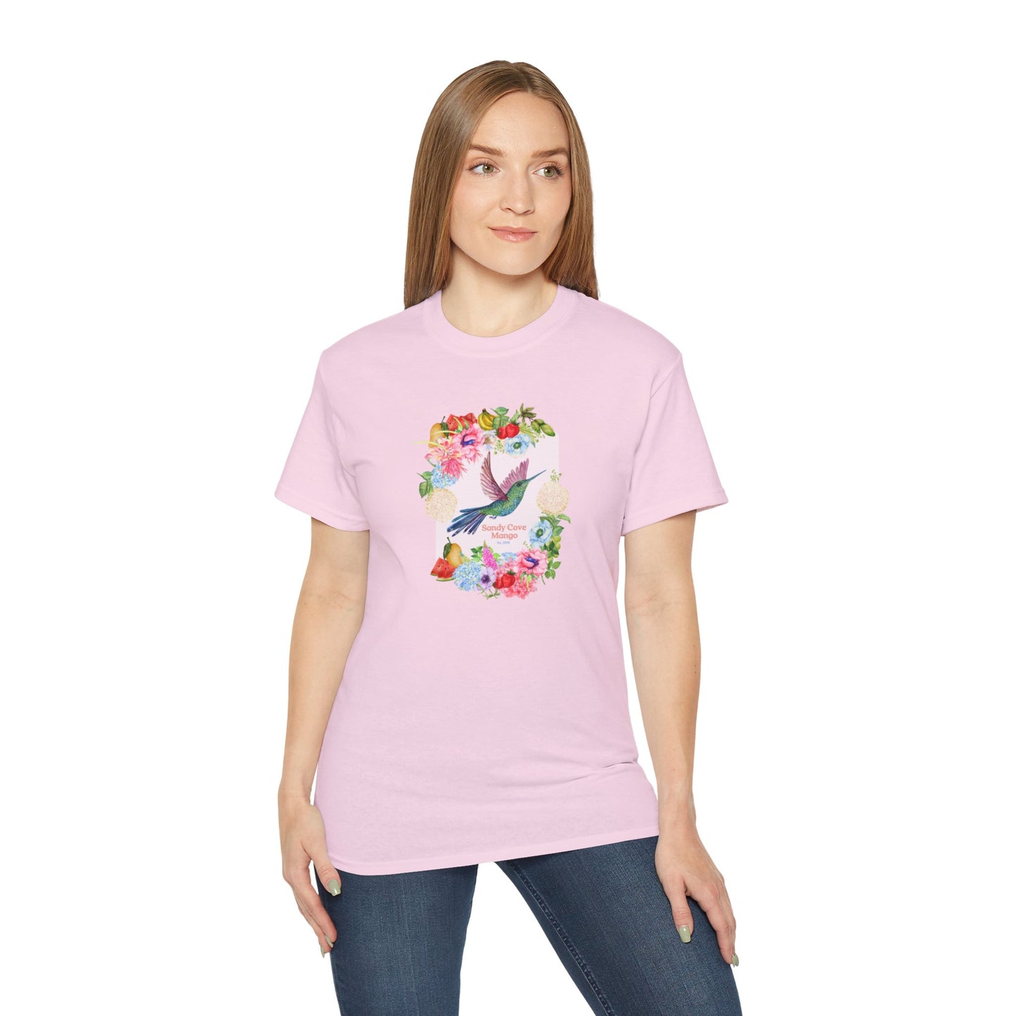 Sandy Cove Mango Birds and Blossoms Cotton Tee (Printed in USA)