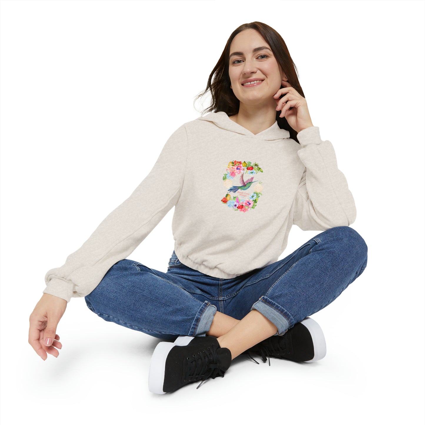 Sandy Cove Mango Birds and Blossoms Women's Cinched Bottom Hoodie