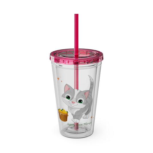 Sandy Cove's Delicious Mangoes Kitten Sunsplash Tumbler with Straw, 16oz (Printed in USA)