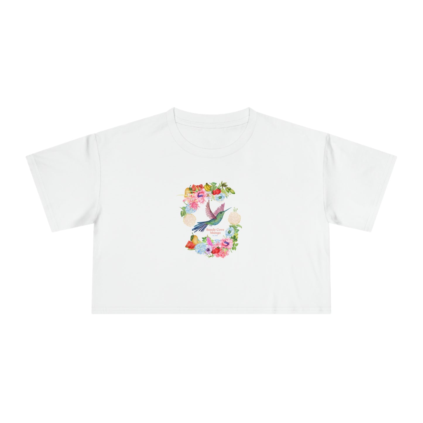 Snady Cove Mango Birds and Blossoms Women's Crop Tee