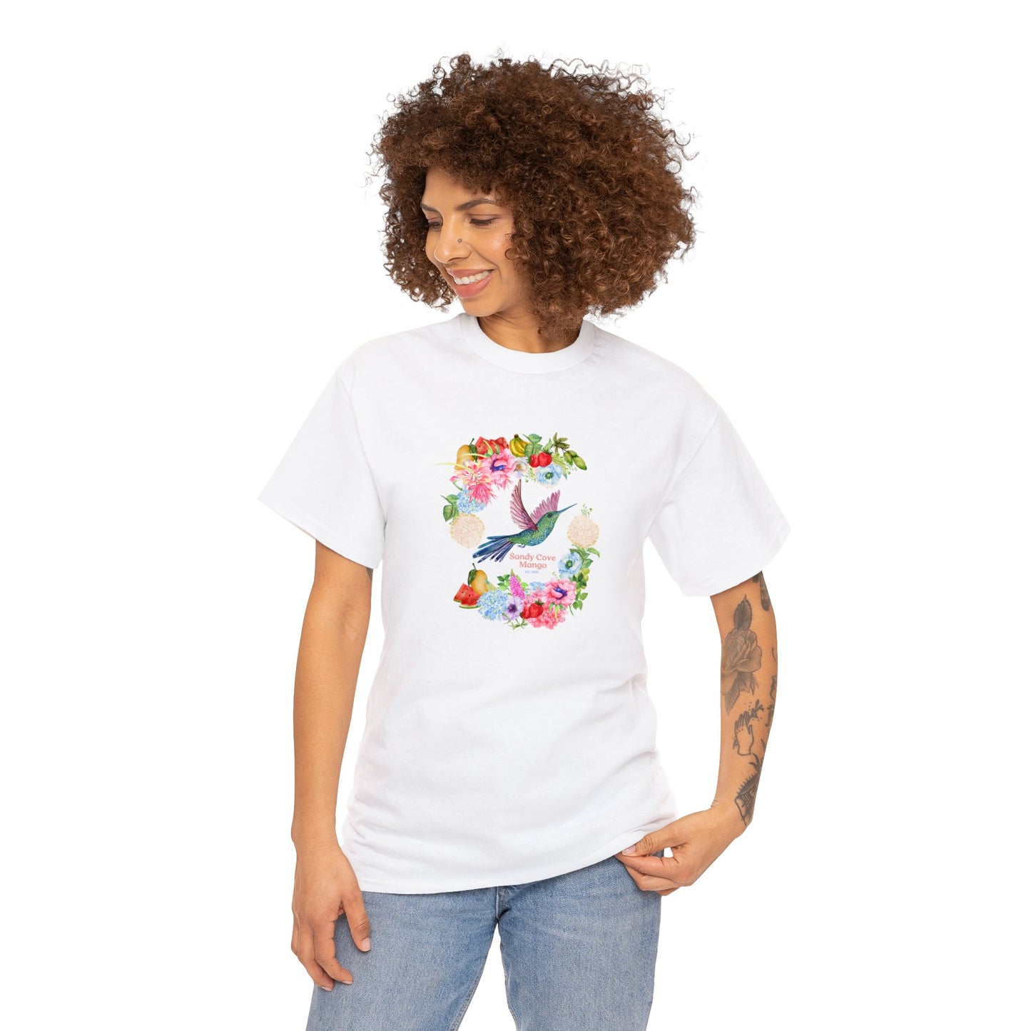 Sandy Cove Mango Birds and Blossoms Cotton Tee