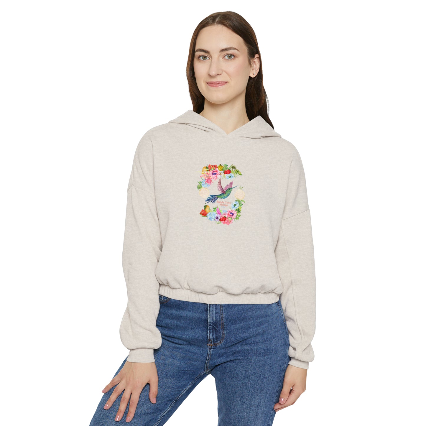 Sandy Cove Mango Birds and Blossoms Women's Cinched Bottom Hoodie