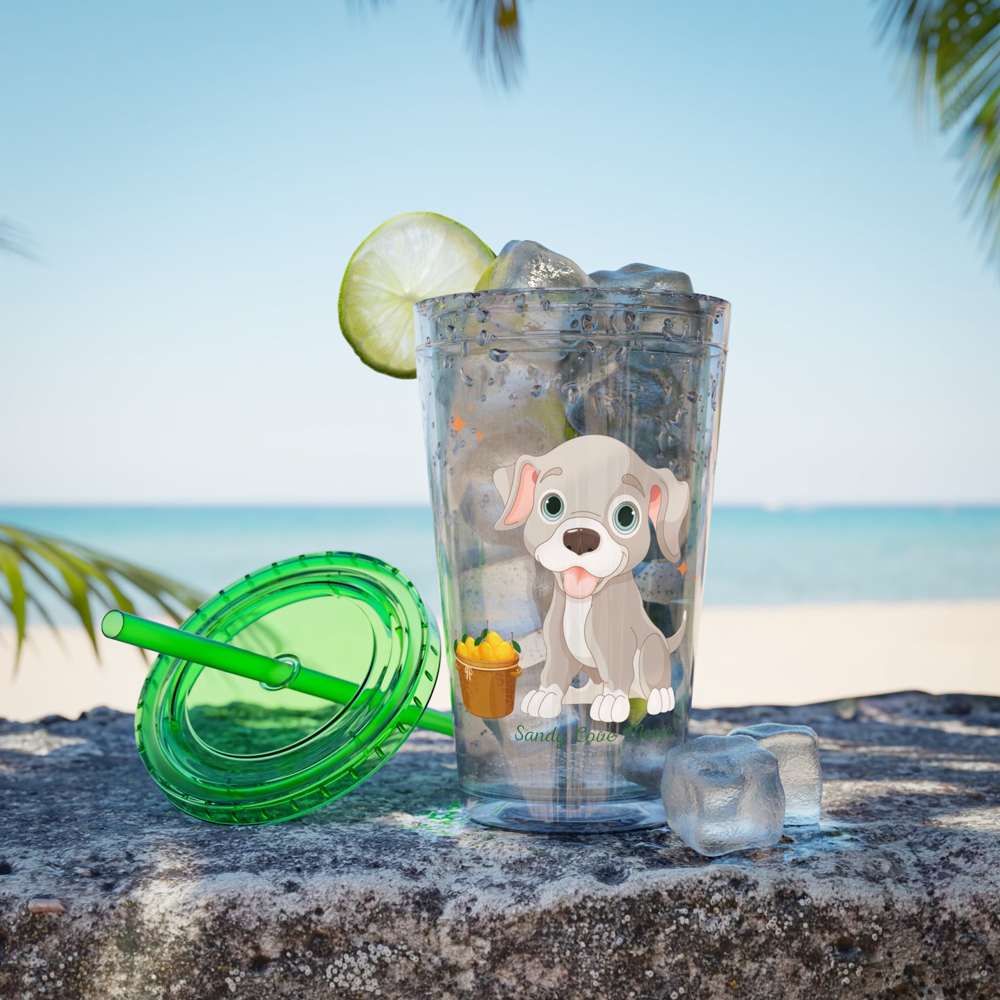 Sandy Cove's Delicious Mangoes Puppy Sunsplash Tumbler with Straw, 16oz (Printed in USA)