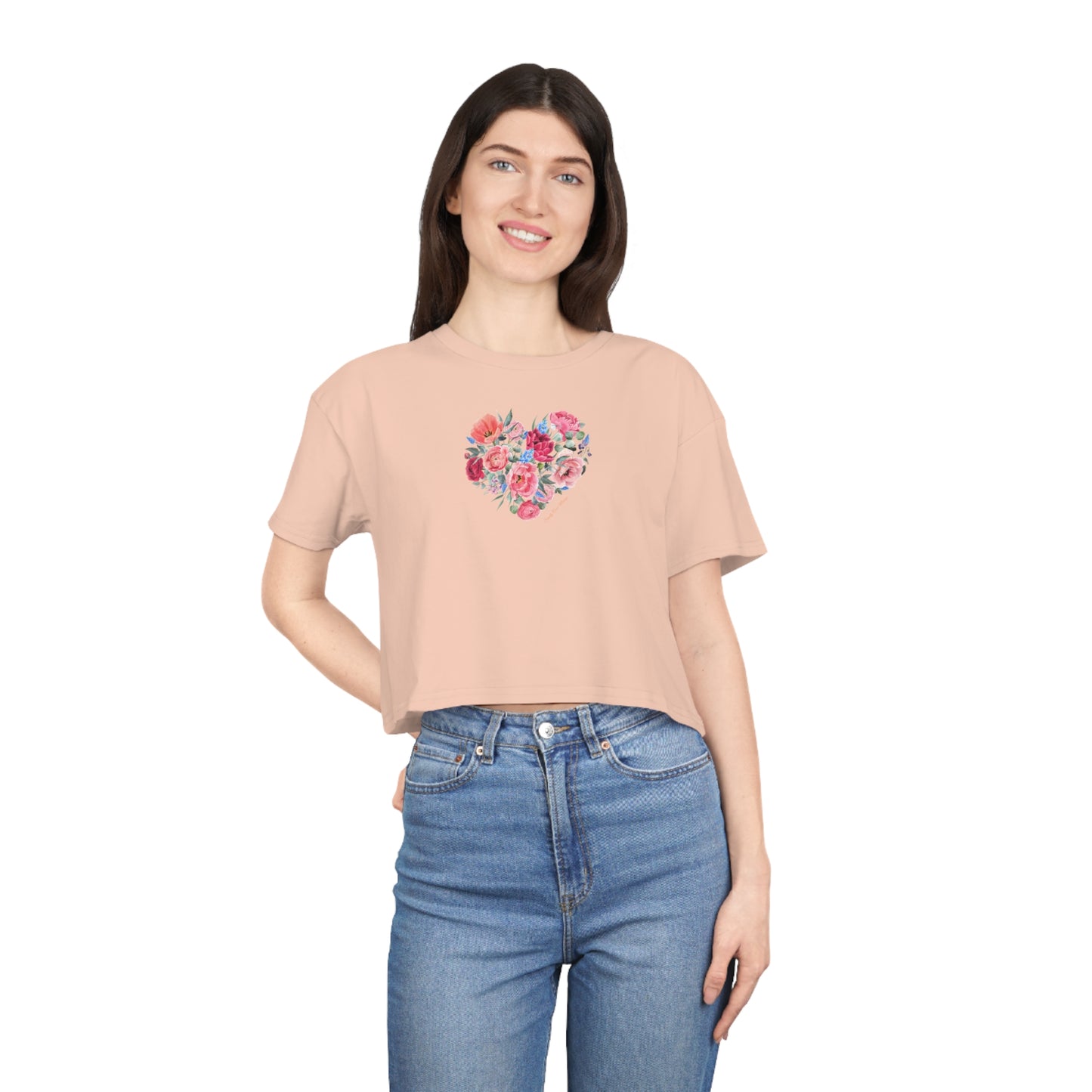 Sandy Cove Mango Spring Flowers Women's Crop Tee