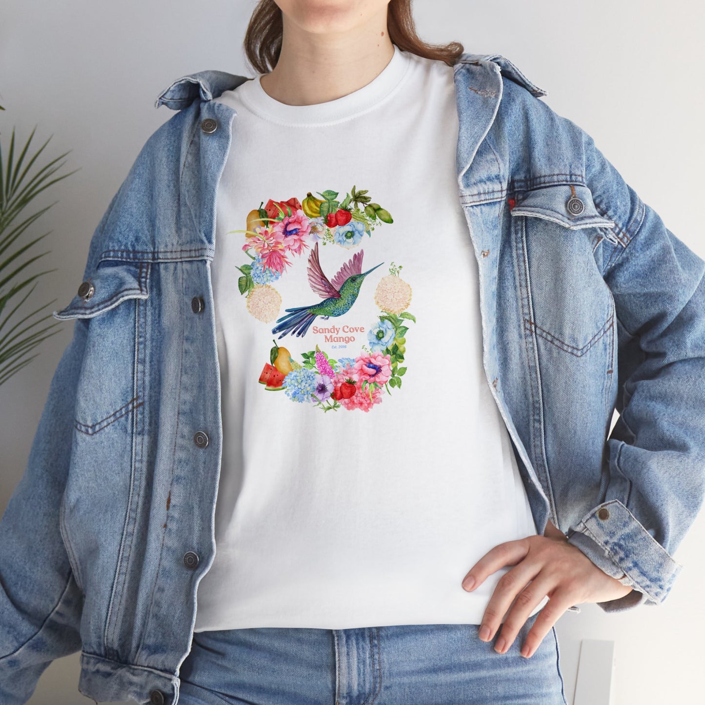 Sandy Cove Mango Birds and Blossoms Cotton Tee