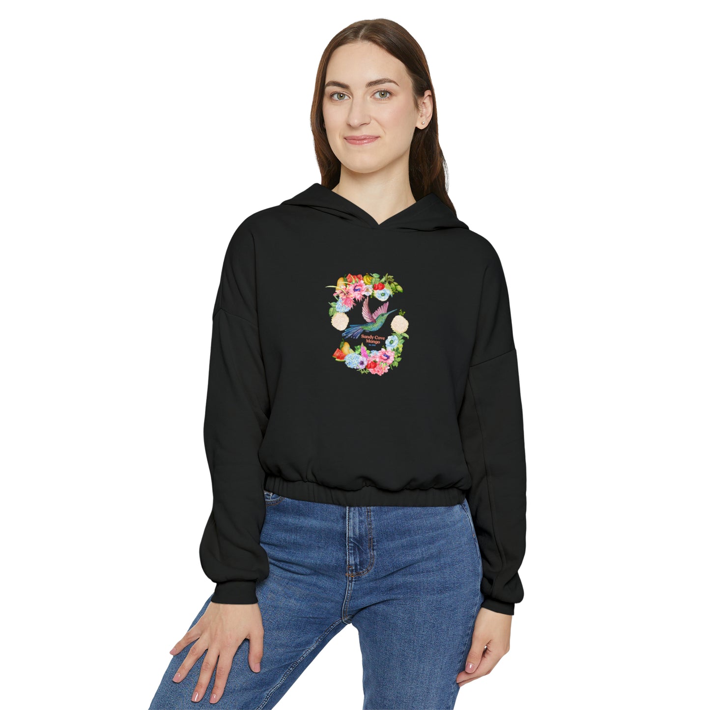 Sandy Cove Mango Birds and Blossoms Women's Cinched Bottom Hoodie