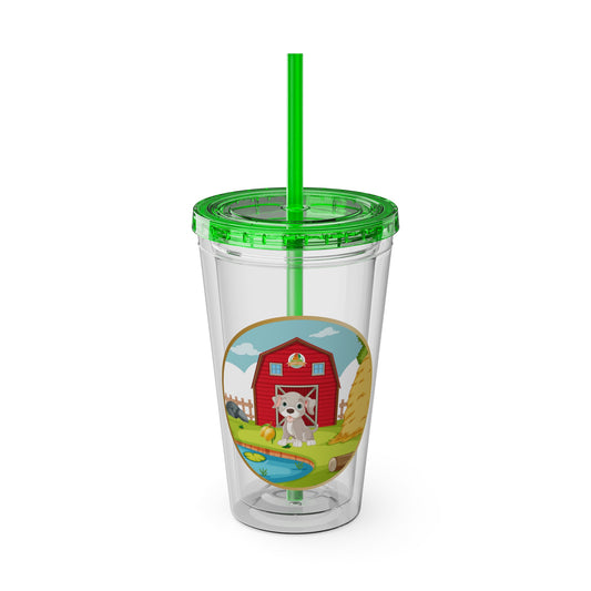 Sandy Cove's Delicious Mangoes Puppy Sunsplash Tumbler with Straw, 16oz (Printed in USA)