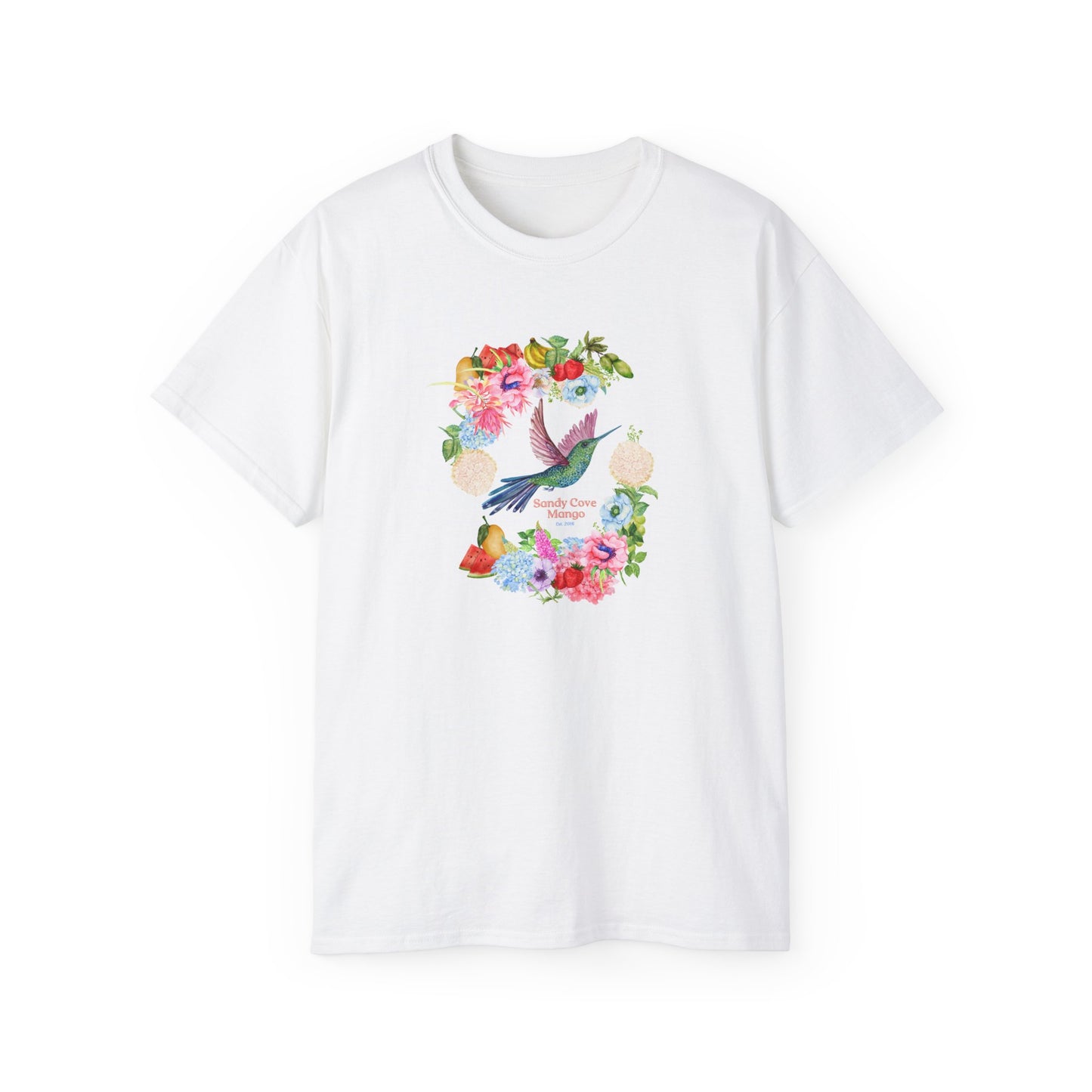 Sandy Cove Mango Birds and Blossoms Cotton Tee (Printed in USA)