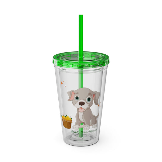 Sandy Cove's Delicious Mangoes Puppy Sunsplash Tumbler with Straw, 16oz (Printed in USA)