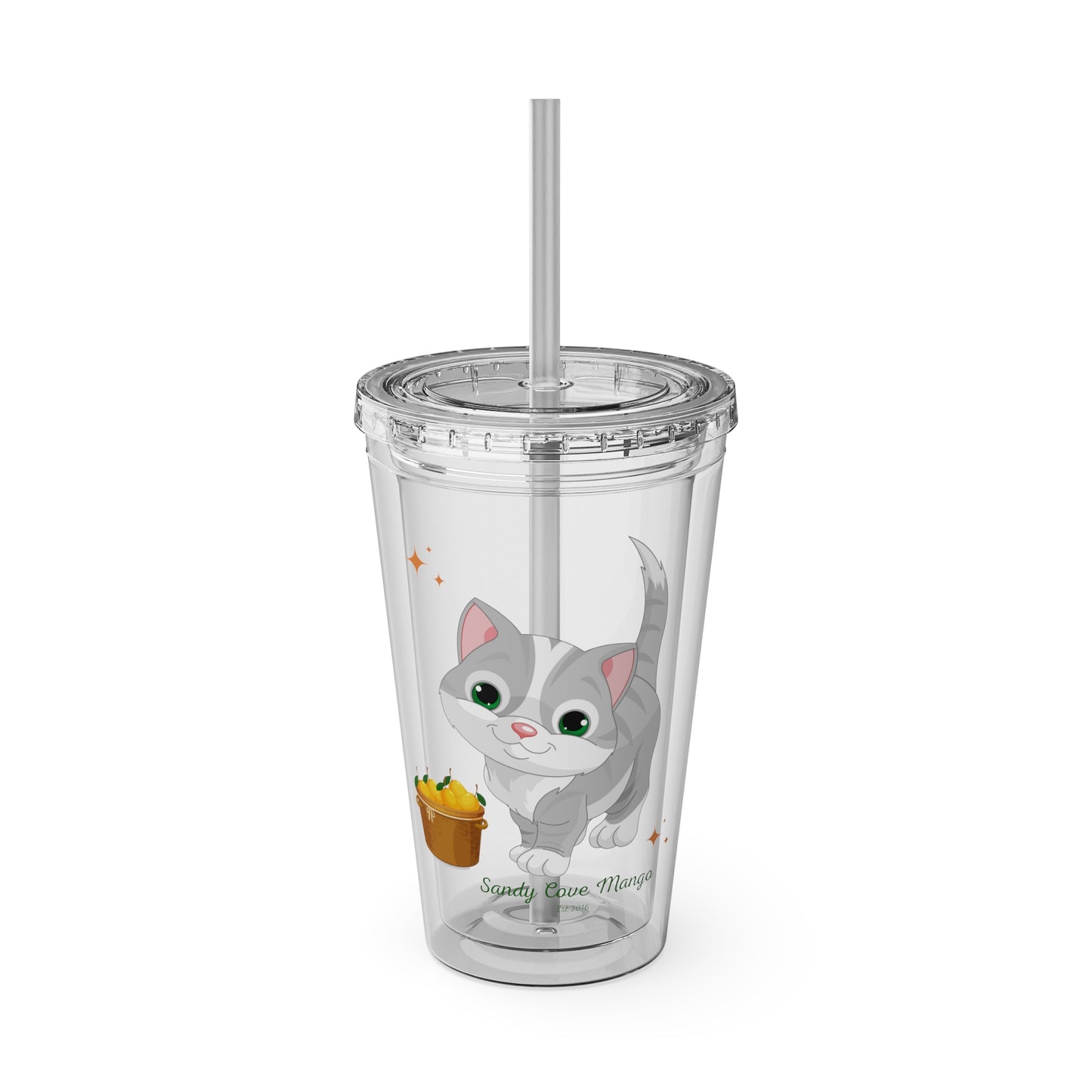 Sandy Cove's Delicious Mangoes Kitten Sunsplash Tumbler with Straw, 16oz (Printed in USA)