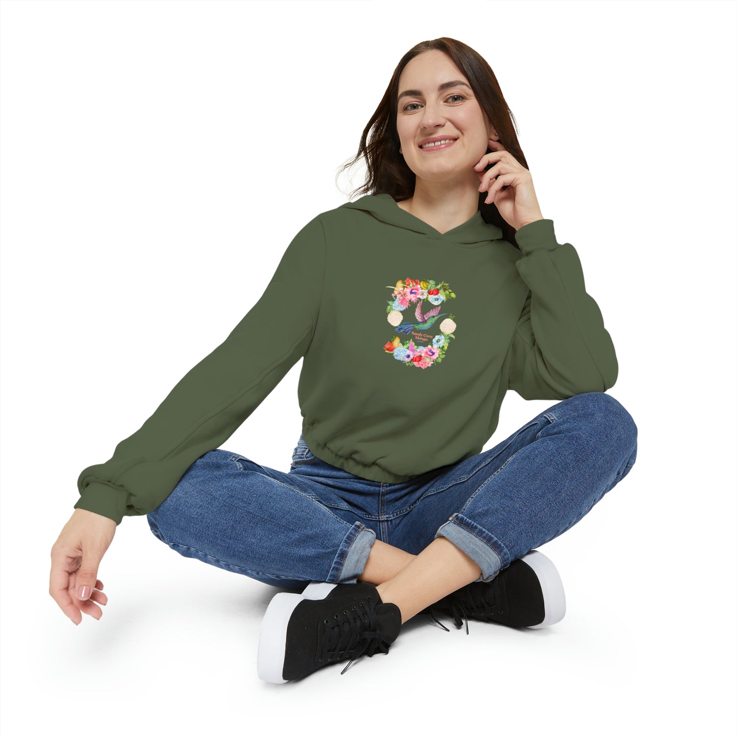 Sandy Cove Mango Birds and Blossoms Women's Cinched Bottom Hoodie