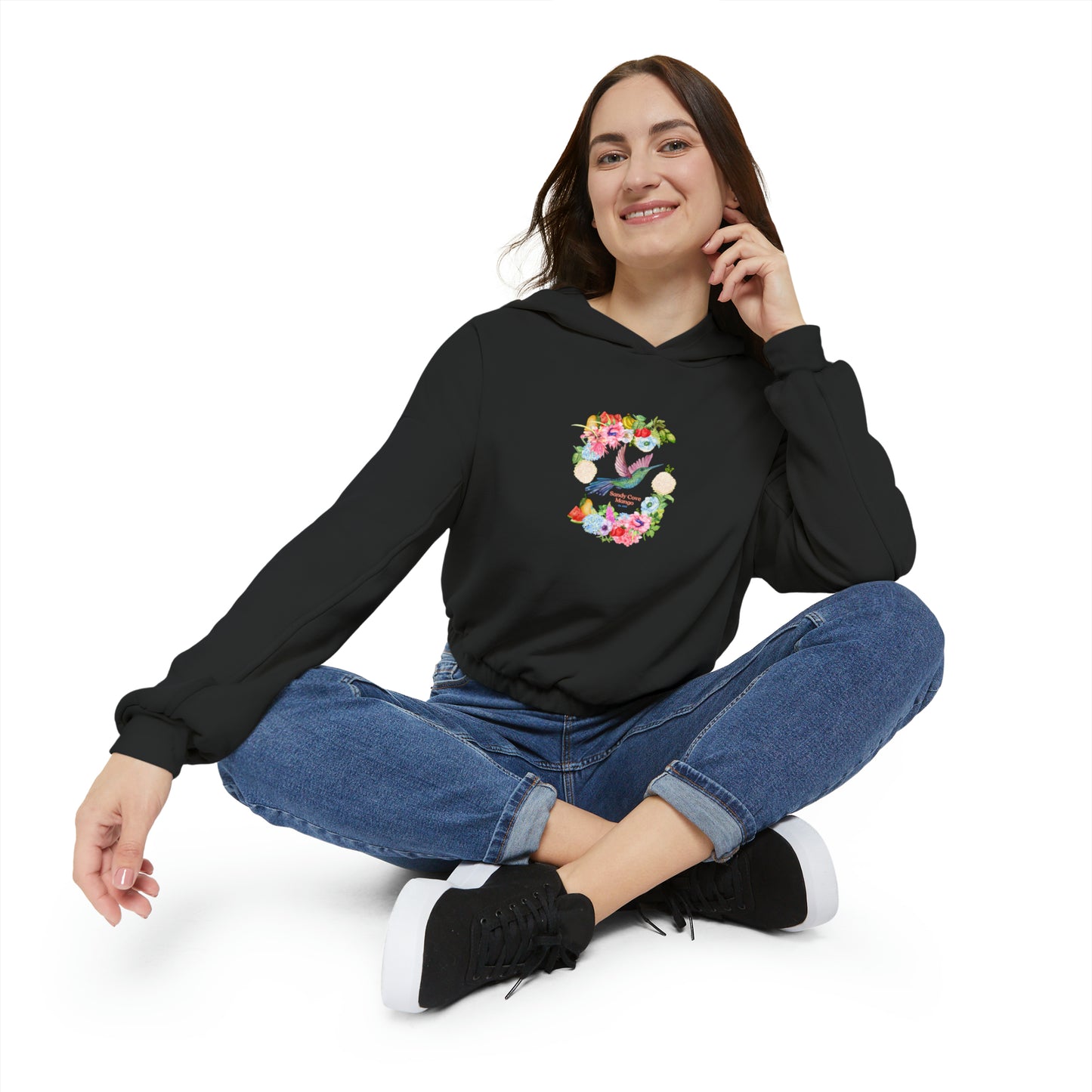 Sandy Cove Mango Birds and Blossoms Women's Cinched Bottom Hoodie