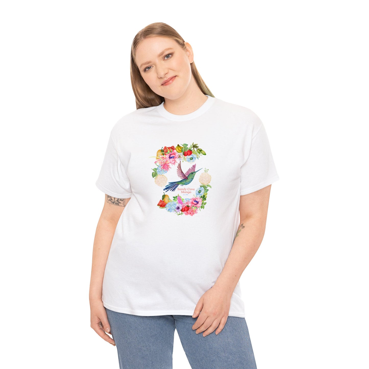 Sandy Cove Mango Birds and Blossoms Cotton Tee