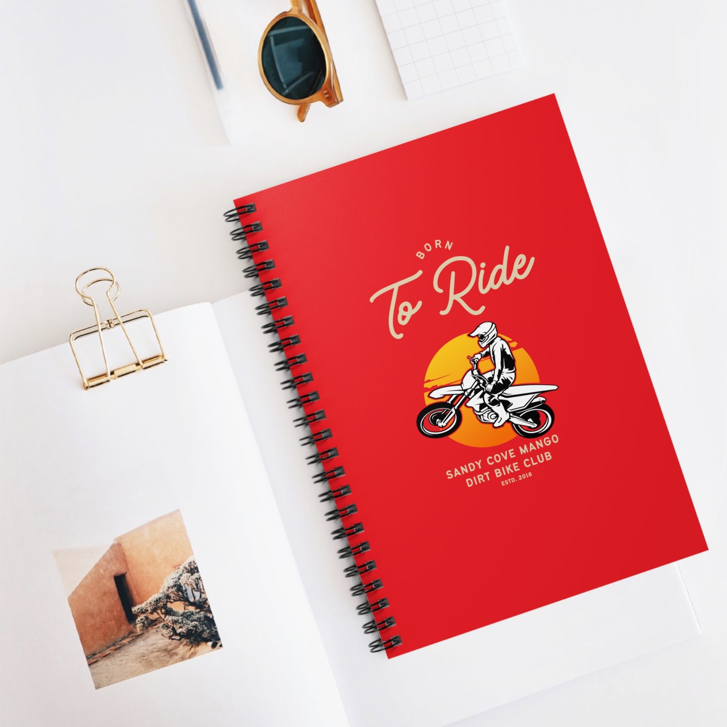 Sandy Cove Mango Born to Ride Dirt Bike Club Spiral Notebook - Ruled Line (Printed in USA)